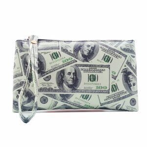 The Benny Wristlet Handbag / One Hundred Dollar Purse / Money Theme Print - NWT